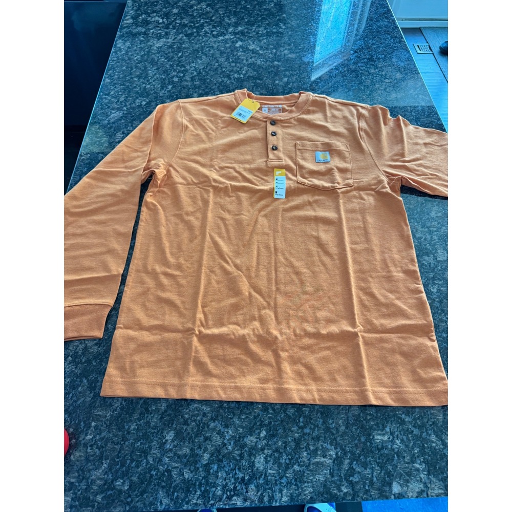 Carhartt Mens Loose Fit Heavyweight Long Sleeve Pocket Henley Orange K128-Q66 M